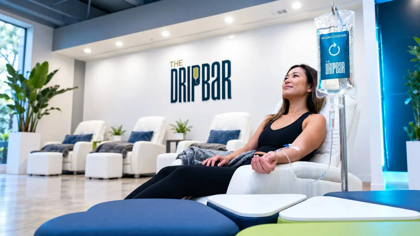 Guest receiving IV hydration at The DRIPBaR Flower Mound